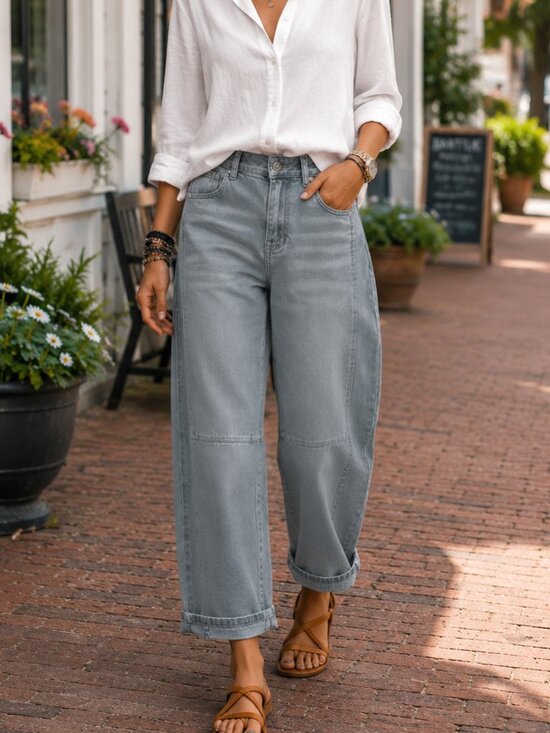Zenana Outfitters Denim - NWT Zenana Barrel Leg Stretch Denim Jeans Ash Blue High Rise Cuffed Wide Leg
